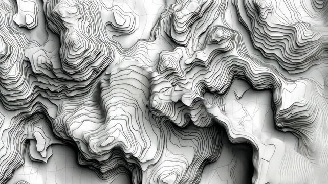 Exploring intricate topographical patterns in black and white of a mountainous terrain