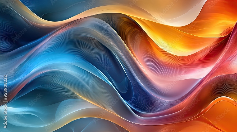 Poster abstract dynamic waves with a modern touch, showcasing flowing curves and vibrant colors for a visua