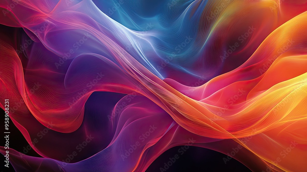 Poster abstract dynamic waves with a modern touch, showcasing flowing curves and vibrant colors for a visua