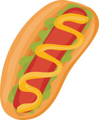 Cartoon hot dog doodle illustration on transparent background.
