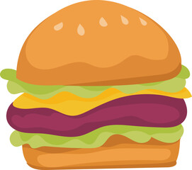 Cartoon burger doodle illustration on transparent background.

