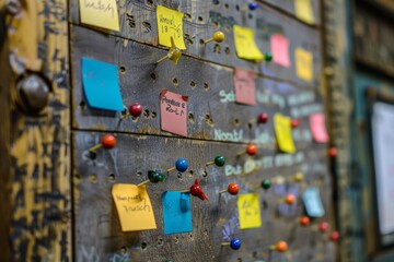 High School Honor Roll List on Bulletin Board with Colorful Pins and Sticky Notes