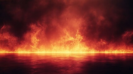 Dramatic fire and smoke effect glowing red and yellow colors burning the floor with text space. Vivid and hot hell abstract or blazing fire background or wallpaper