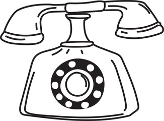 Hand drawn retro telephone illustration on transparent background.
