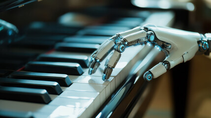 Robotic hand playing the piano. Generative AI
