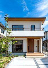 Fototapeta premium Modern House with White Walls and Wooden Accents
