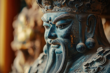 Obraz premium A Close-Up Look at a Detailed Chinese Jade Statue, Capturing the Intricacy of Ancient Craftsmanship.