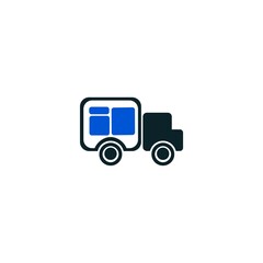 Moving truck icon in trendy design style. Moving truck icon isolated on white background.