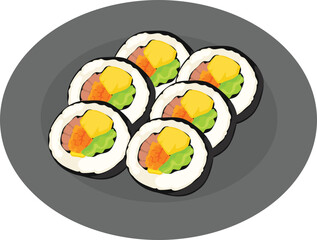 Cartoon kimbap illustration on transparent background.
