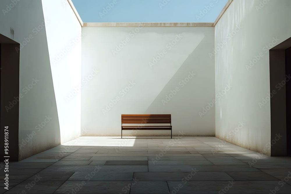 Canvas Prints Minimalist Courtyard with Bench and Sunlight