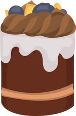 Cartoon chocolate cake illustration on transparent background.
