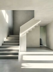 Fototapeta premium Minimalist Interior Design With Concrete Stairs And Sunlight