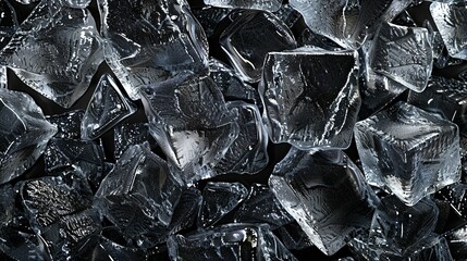 Close-up of Translucent Ice Cubes on Black Background