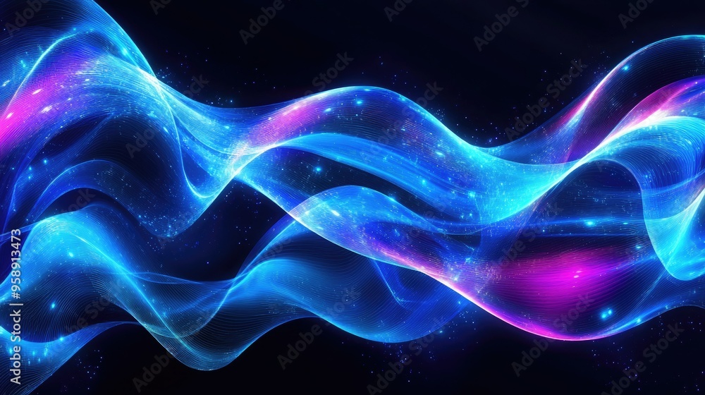 Poster abstract resonance wave background with fluid, rhythmic lines creating a dynamic visual effect. perf