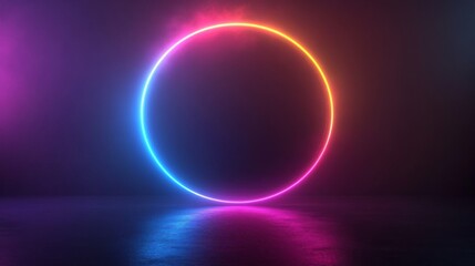 Obraz premium Neon Circle Glowing in Dark Room