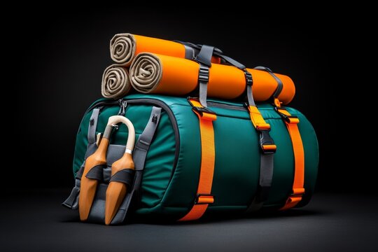 Open suitcase, adventure gear, outdoor exploration prepare for hiking, camping, and nature trips