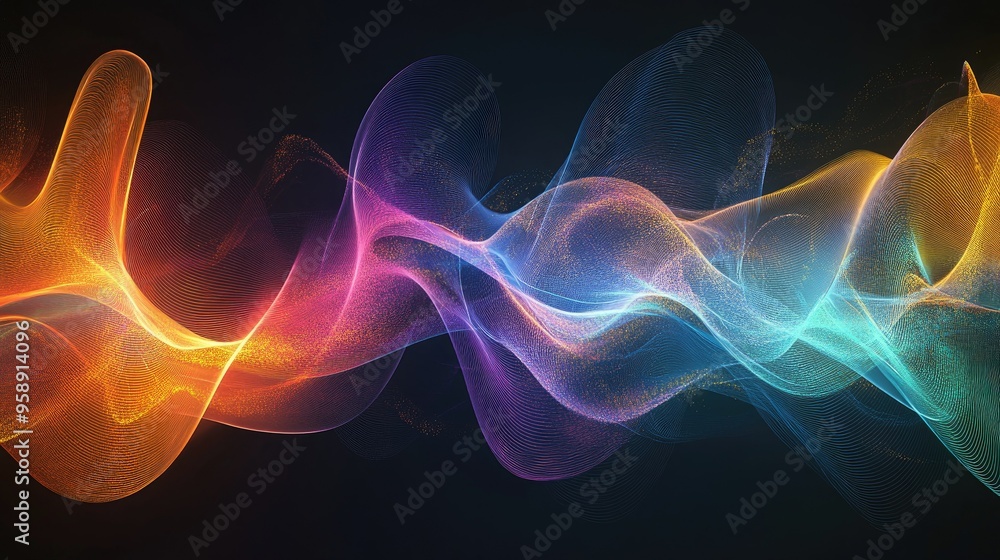 Poster abstract resonance wave design featuring swirling lines and vibrant colors, providing an engaging an