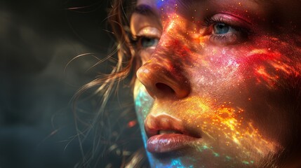 beautiful girl in colorful lights