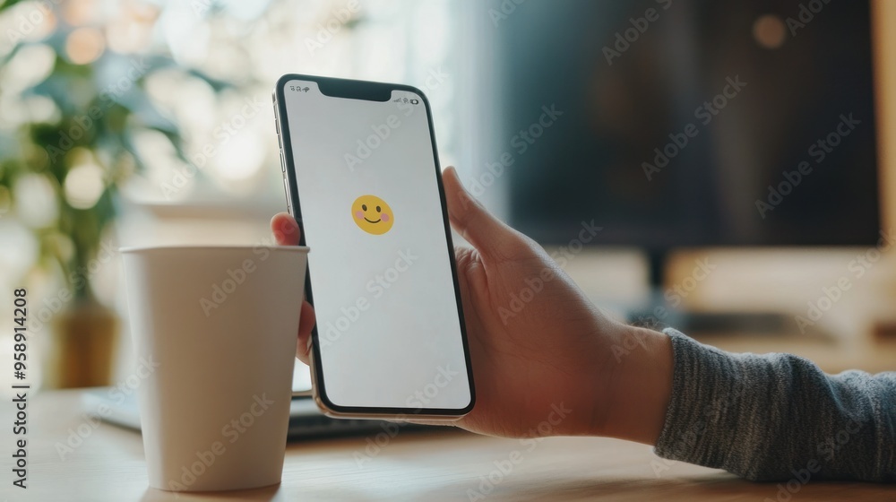 Sticker Smartphone With Smiley Icon on the Screen