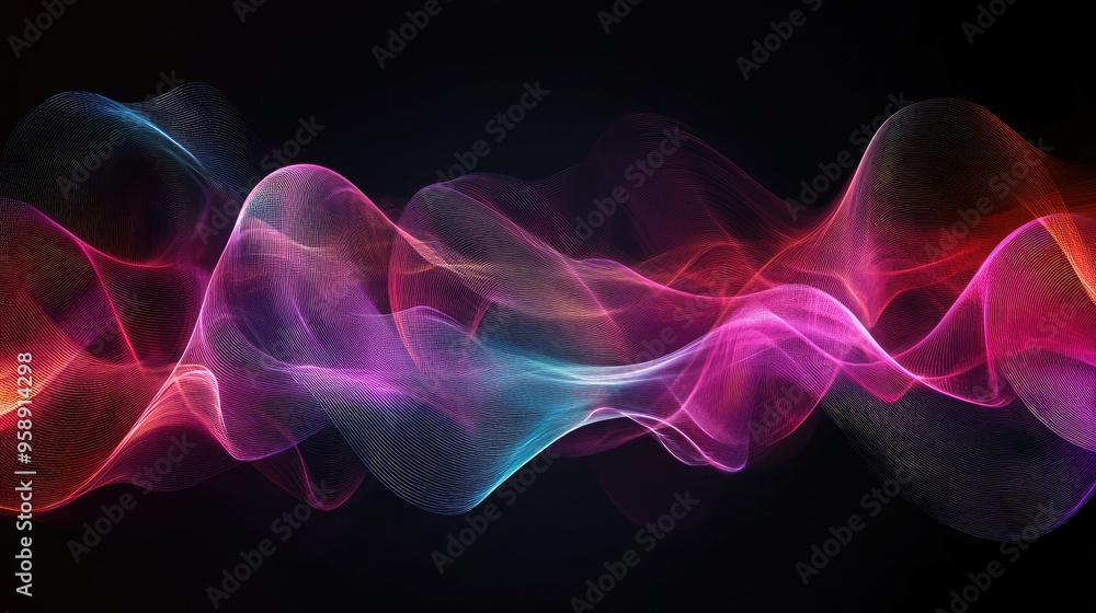 Poster abstract resonance wave design featuring swirling lines and vibrant colors, providing an engaging an