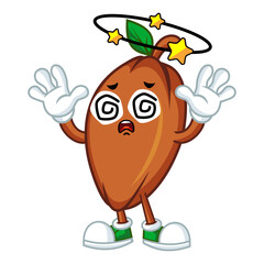 Dizzy Cocoa Bean Mascot Character with Wavy Eyes, Stars and a Confused Expression.