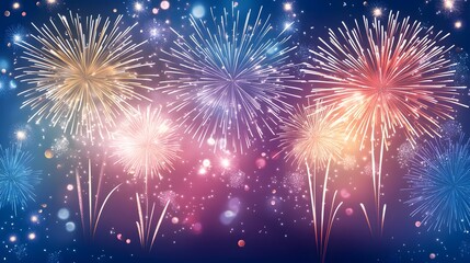 Fototapeta premium fireworks background at night party, new year's eve party