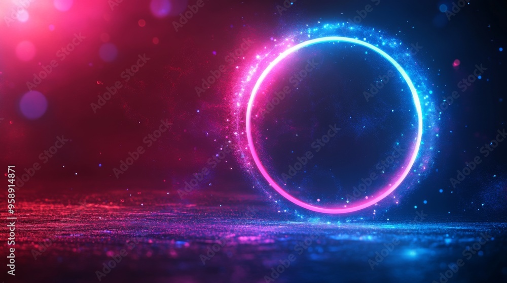 Canvas Prints Neon Glowing Circle with Sparkles