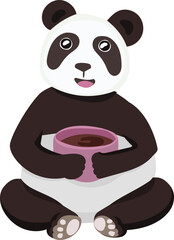 Cartoon panda eat illustration on transparent background.

