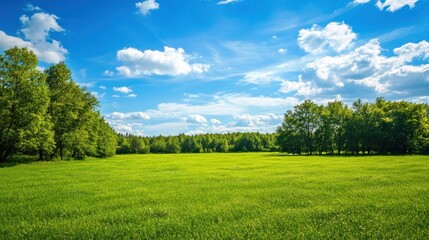 Fototapeta premium Green Meadow Under a Blue Sky