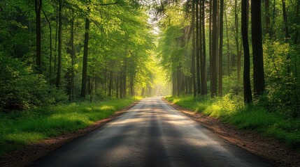 Obraz premium Sunlit Road Through the Forest