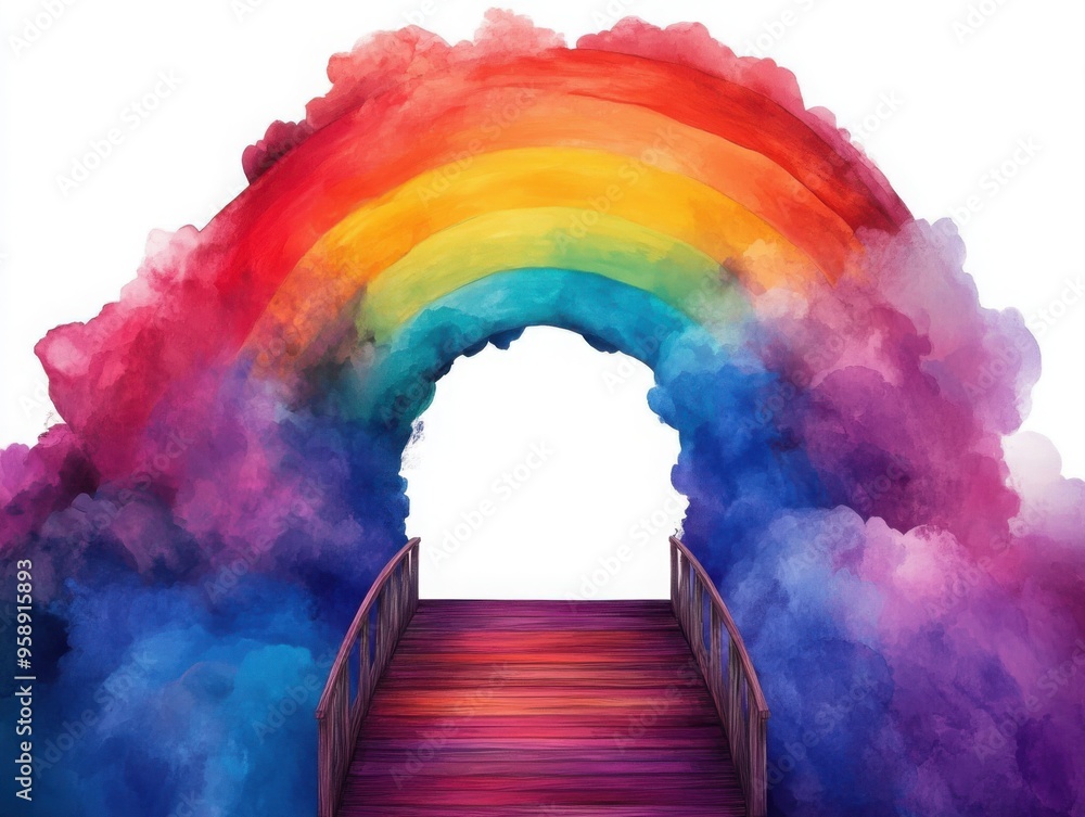 Aufkleber an abstract depiction of a rainbow bridge connecting two worlds, representing progress and unity, di