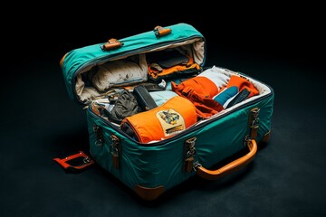 Open suitcase, spilled contents, a travelerâ€™s life reveal the organized chaos of living out of a bag