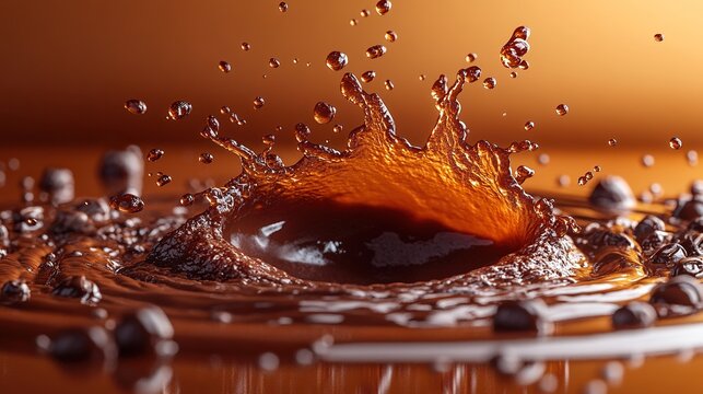 liqui chocolate splash cacao drink or coffee splashing cooking ingredient roun shape with the hole in the middle abstract brown liqui clip art isolate on brown background