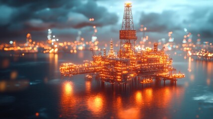 Digital oil rig made of stock symbols representing energy-finance integration