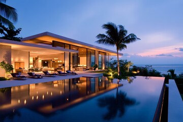 Fototapeta premium Modern Minimalist Luxury Villa with Infinity Pool and Ocean View