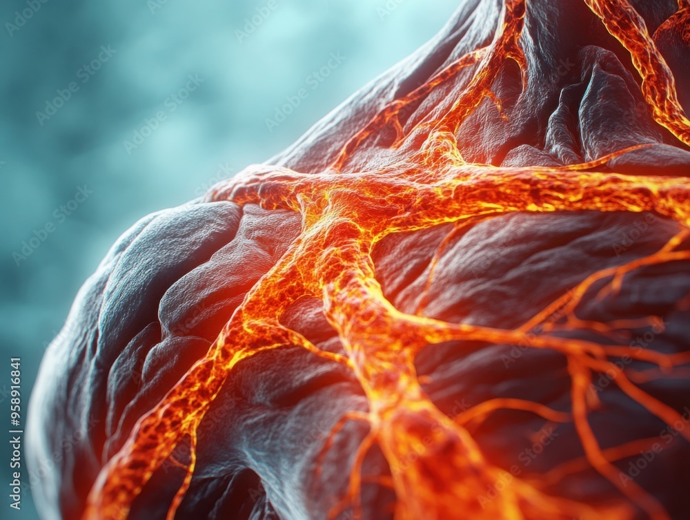 Poster visual representation of muscle contraction, showing the process at a microscopic level, scientific 
