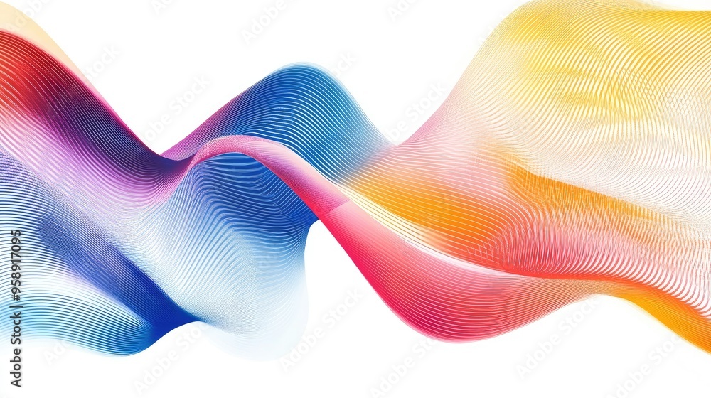 Poster abstract stripe design with vibrant wave lines on a white background, blending geometric patterns fo