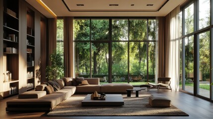 Fototapeta premium Modern Living Room with Large Windows