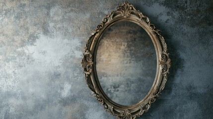 Fototapeta premium Wall mirror with a decorative frame, ample room for text on the surrounding wall.