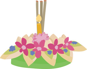 Cartoon krathong illustration on transparent background.
