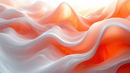 Obraz premium A close-up of orange and white fabric reveals intricate generative art patterns, evoking an ethereal landscape. The soft volumetric lighting enhances the pastel waves and coral-like textures