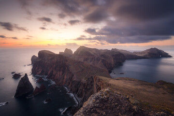 Dramatic sunrise at Ponta do Sao Lourenco in Madeira, Portugal