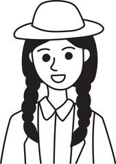 Cartoon woman doodle illustration on transparent background.
