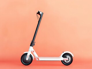 White electric scooter isolated on a pink background.
