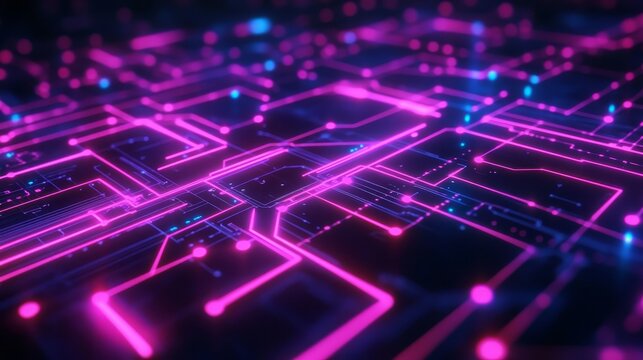 Abstract Neon Circuit Board Technology Background