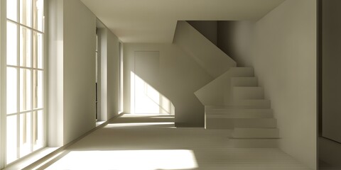 Fototapeta premium Minimalist White Staircase in a Modern Home