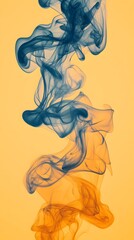 Fototapeta premium Blue Smoke on Yellow Background, Abstract Image, Texture, Pattern, Wallpaper, Cover and Screen for Smartphone, Cell Phone, PC, Laptop, 9:16 and 16:9 Format