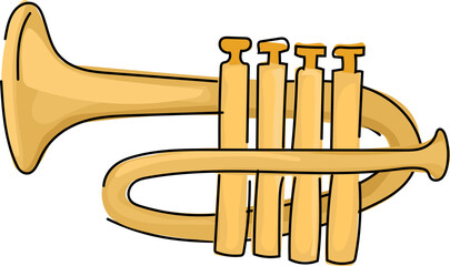 Cartoon trumpet illustration on transparent background.
