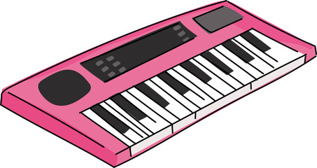 Cartoon piano keyboard illustration on transparent background.
