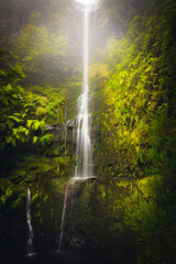 Beautiful waterfall on Levada do Caldeirao Verde hiking trail, in Madeira, Portugal
